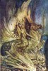 Brünnhilde on Grane leaps onto the funeral pyre of Siegfried by Arthur Rackham (1911)